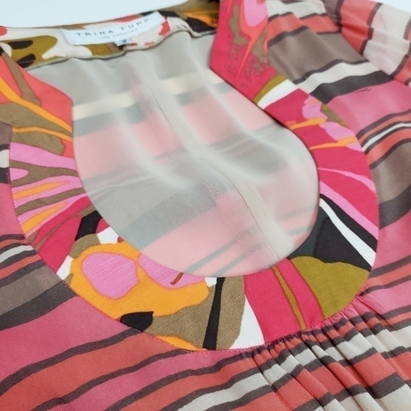 Trina Turk Sheer Pink Bell Sleeve Striped Boho Dress 2 - Picture 9 of 16